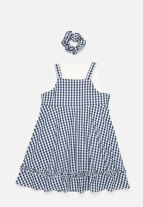 Pop Candy - Tie back dress with matching scrunchie - navy gingham