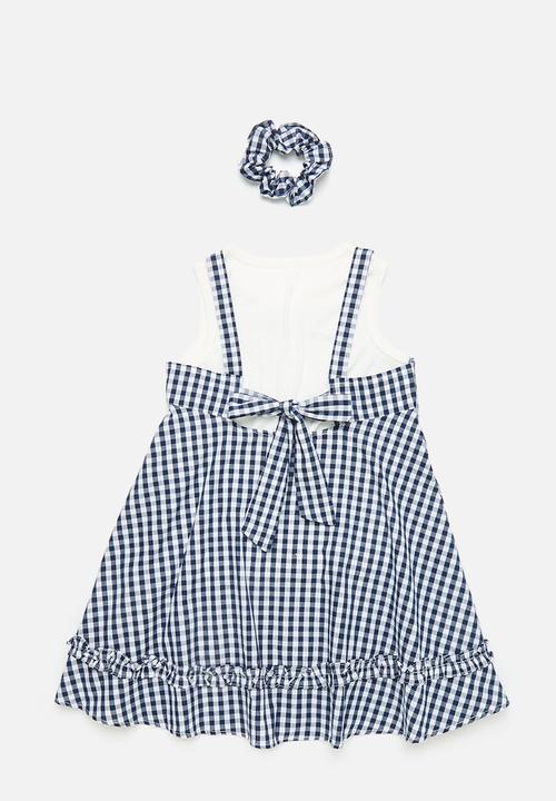 Pop Candy - Tie back dress with matching scrunchie - navy gingham