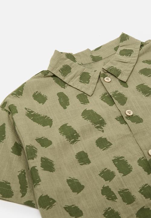 Pop Candy - Dolphin hem shirt & shorts set - khaki green/aop