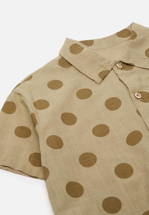 Pop Candy - Dolphin hem shirt & shorts set - brown/polka dots