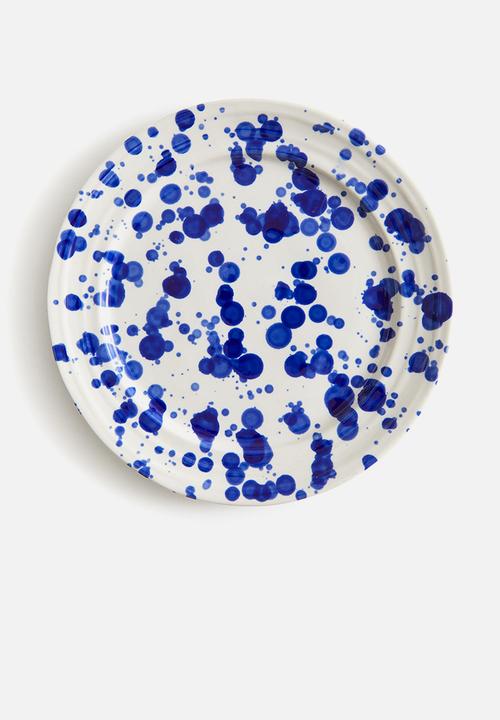 H&M - Large stoneware plate - blue speckled