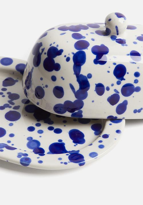 H&M - Stoneware butter dish - blue speckled