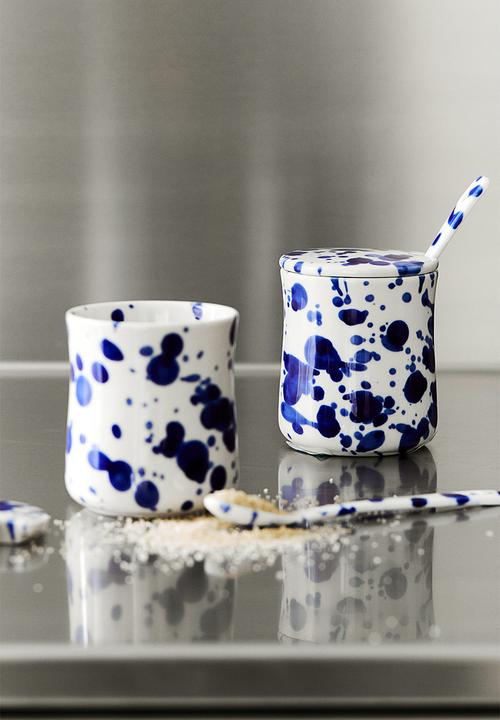 H&M - Stoneware butter dish - blue speckled