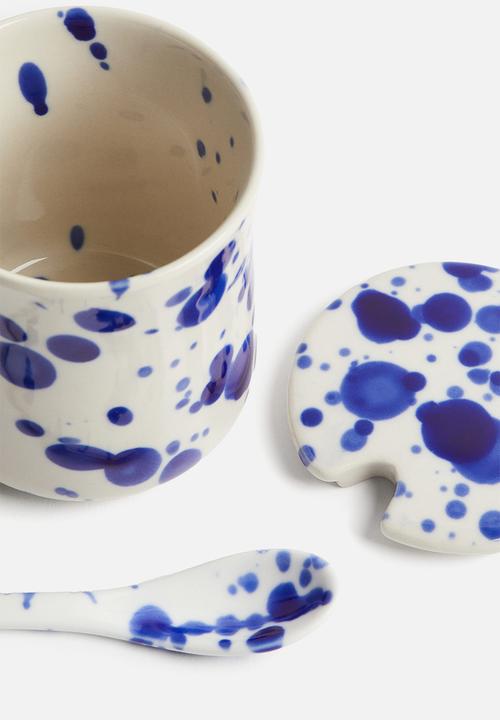 H&M - Patterned stoneware jar - blue speckled