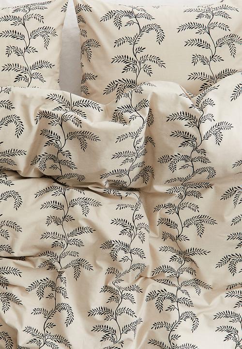 H&M - Patterned double/king duvet cover set - light beige/patterned 