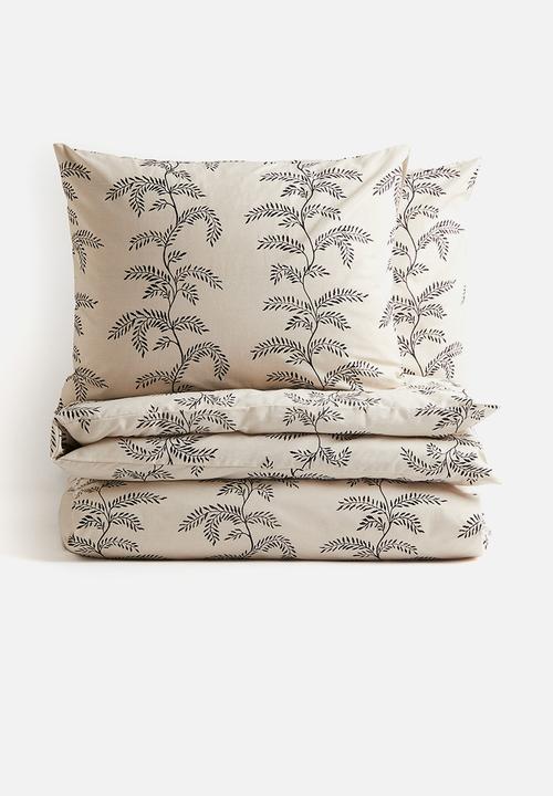 H&M - Patterned double/king duvet cover set - light beige/patterned 