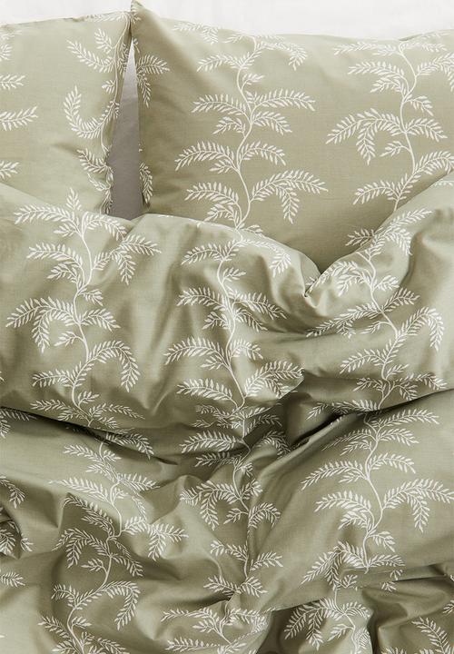 H&M - Patterned double/king duvet cover set - khaki green patterned