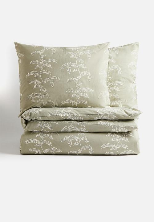 H&M - Patterned double/king duvet cover set - khaki green patterned