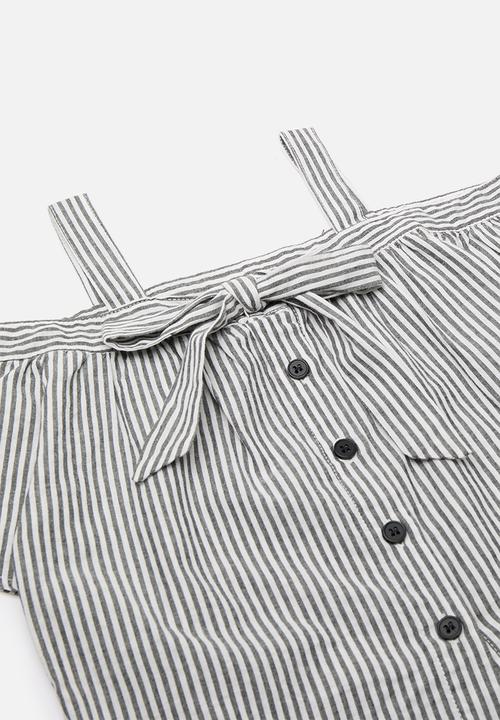 Pop Candy - Off-the-shoulder top & pants with accordion pleats - stripes/black