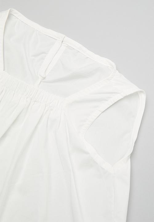 Pop Candy - Elasticated front neck top with wide leg pants - white/stripes