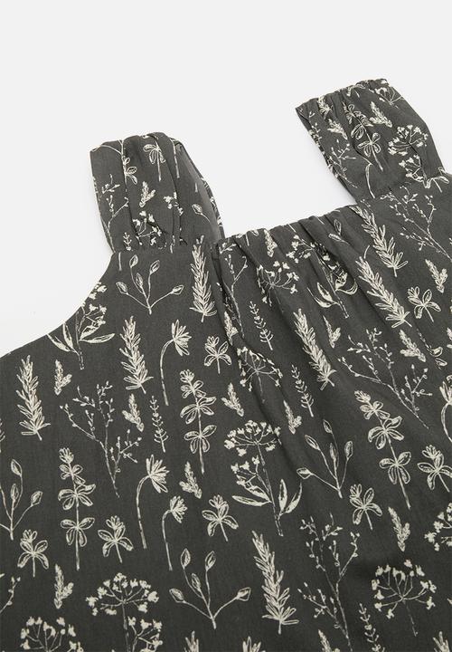 Pop Candy - Floral printed tent top with barrel leg pants - dark grey/eggshell