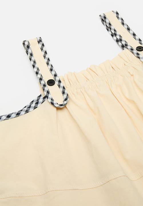 Pop Candy - Epaulette top with wide leg pants - ecru/black gingham