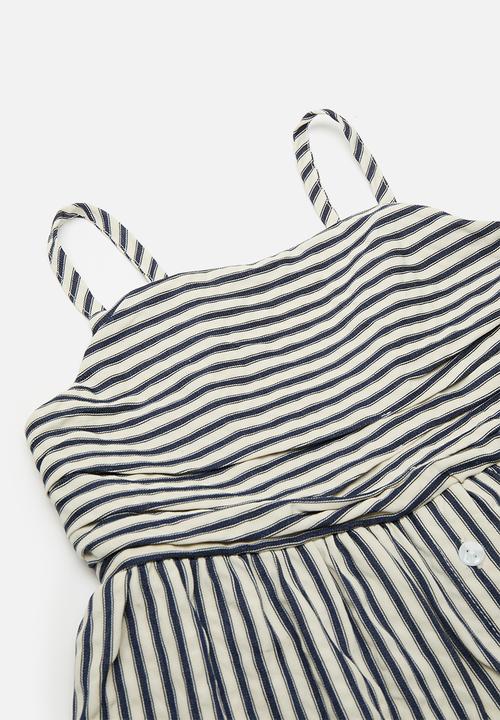 Pop Candy - Square neck peplum top with wide leg pants - sandwich stripes