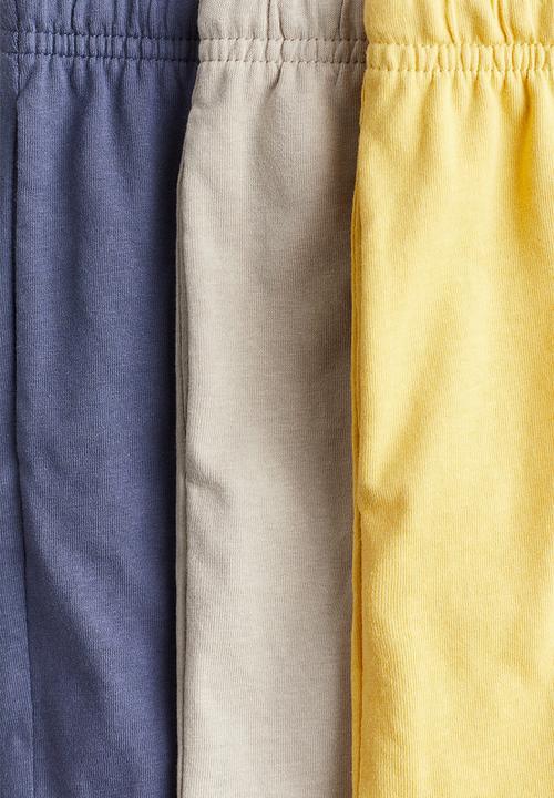 H&M - 3-Pack cotton shorts - dusty blue/yellow
