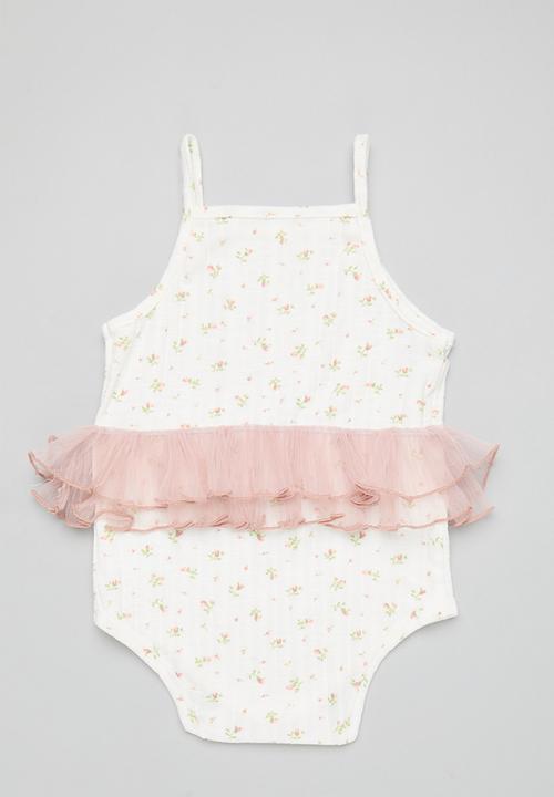 Pop Candy - Rib bodyvest with mesh flounce - white/pink/multi 