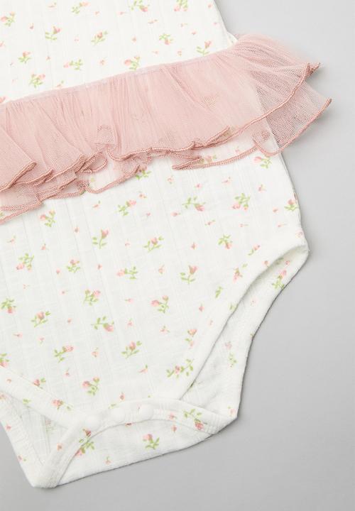 Pop Candy - Rib bodyvest with mesh flounce - white/pink/multi 