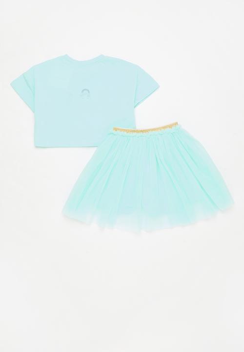 Pop Candy - Placement print tee with full gather tulle skirt - blue