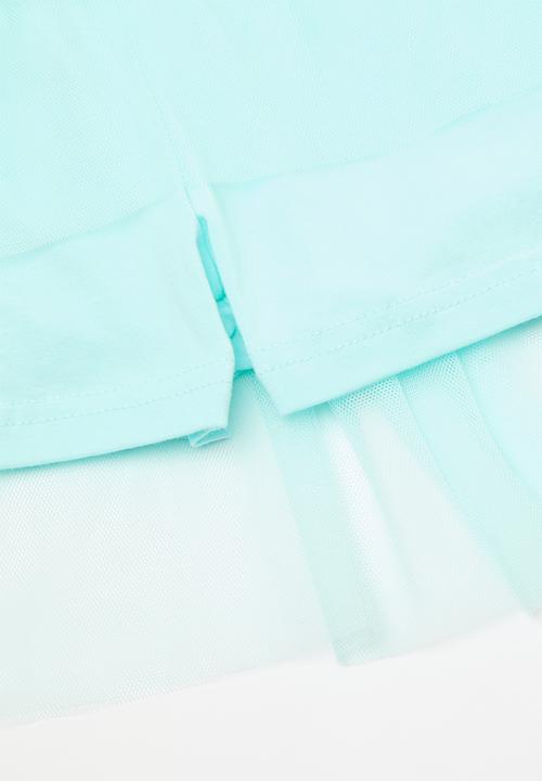 Pop Candy - Placement print tee with full gather tulle skirt - blue