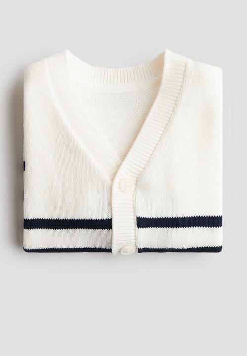 H&M - Waffle-knit cardigan - white/striped