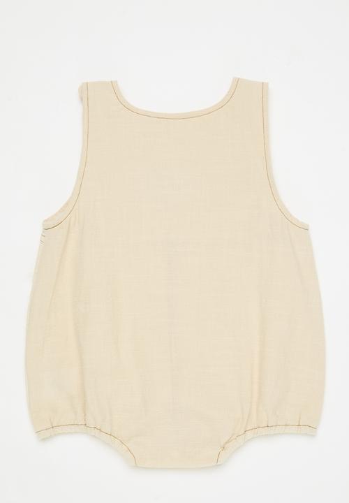 Pop Candy - Dungaree bodysuit with merrowed edge bear - light beige