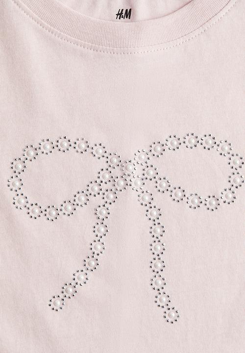 H&M - Motif-detail t-shirt - light pink bow