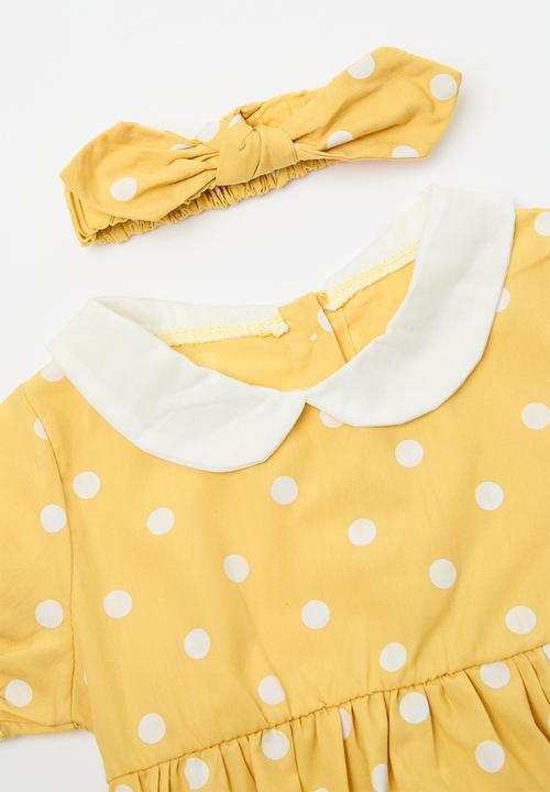 Pop Candy - Peter pan collar bodysuit with headband - mustard/polka dots