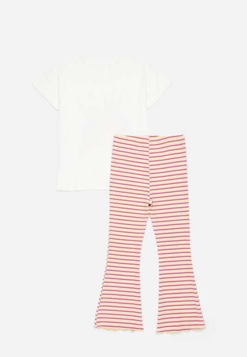 Pop Candy - Graphic print tee with flared leggings - cream/pony/stripes