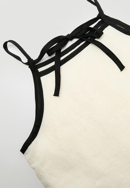 Pop Candy - Square neck top & skirt with contrast bias binding - cream/black