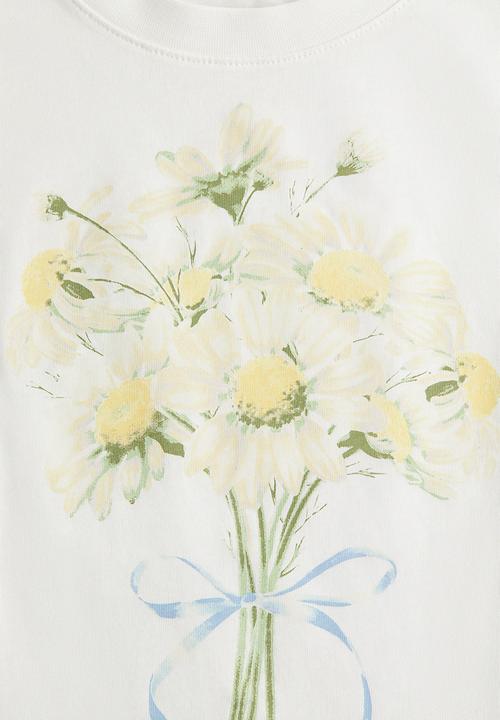 H&M - Oversized cotton t-shirt - white flowers 