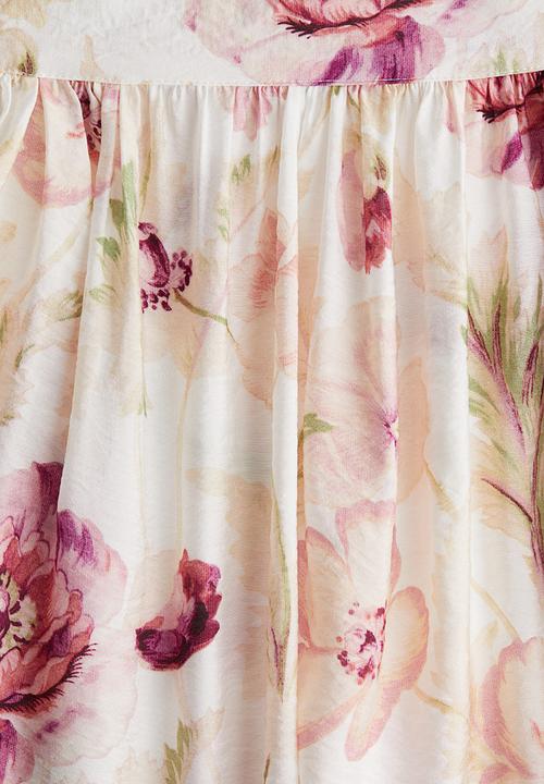 H&M - Balloon-sleeved blouse - cream & pink floral
