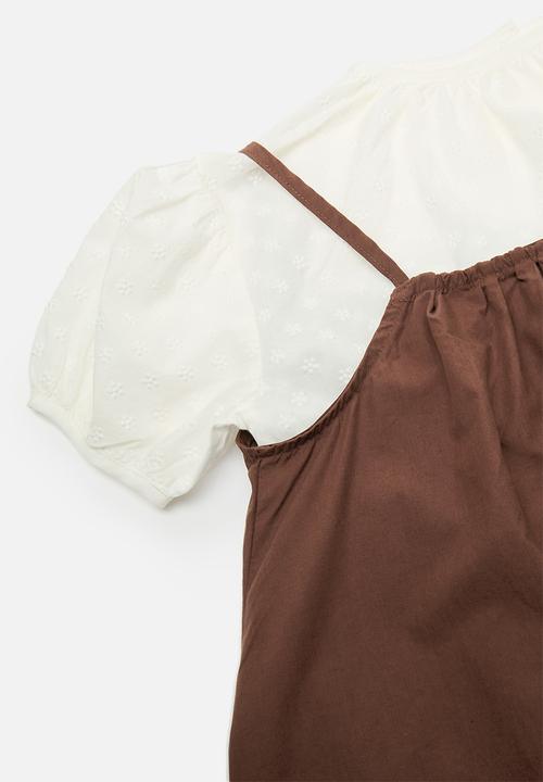 Pop Candy - Mini dress with puff sleeved blouse - brown/white