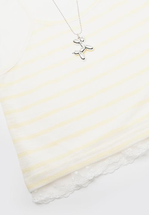 Pop Candy - Vest & lace trim tee with wide leg jeans - white/yellow/light blue