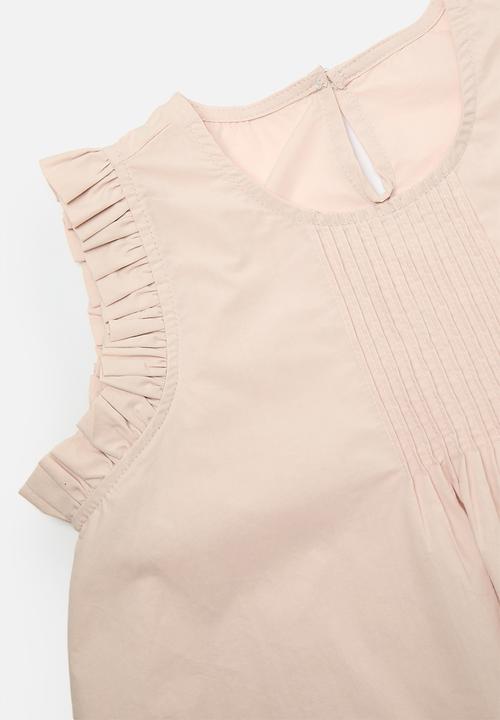 Pop Candy - Top with pin tuck detailing & lace hem jeans - pink/blue