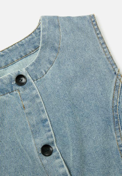 Pop Candy - Light wash denim vest with asymmetrical pockets & skirt - blue