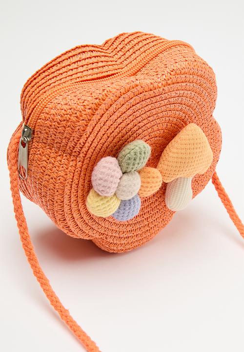 Pop Candy - Straw canteen bag with flower & shroom feature - orange