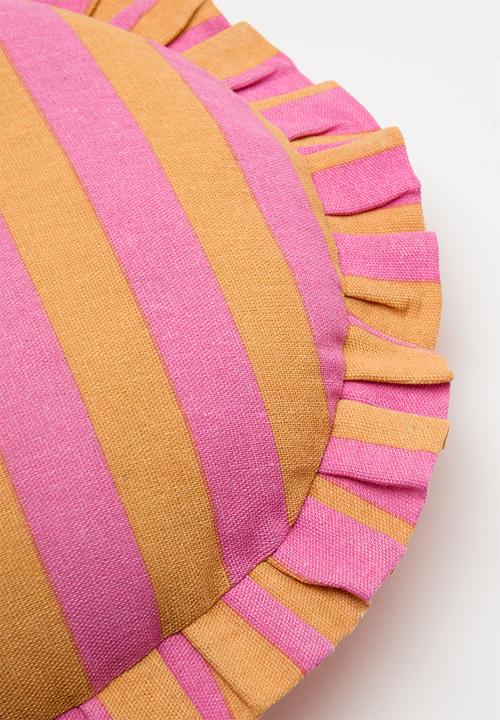 H&S - Frillo round cushion - orange & pink