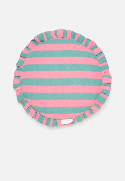 H&S - Frillo round cushion - blue & pink