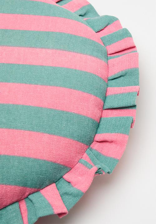 H&S - Frillo round cushion - blue & pink