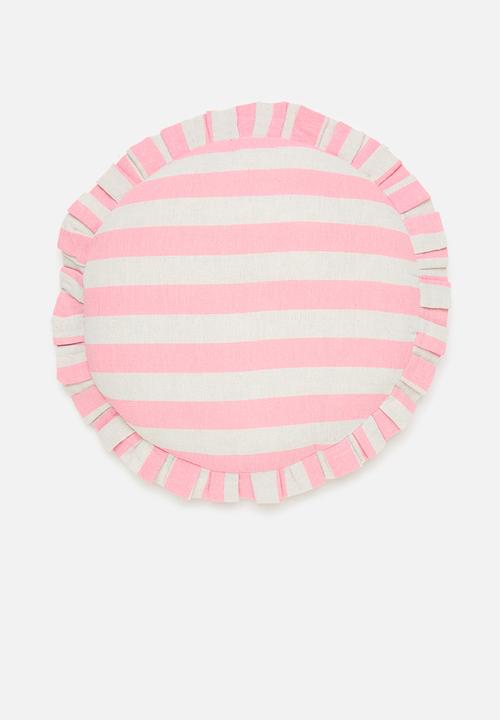 Frillo round cushion - grey & pink