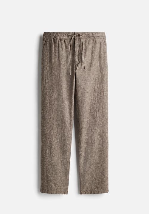H&M - Regular fit linen-blend trousers - dark beige