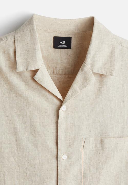 H&M - Regular fit short-sleeved linen-blend shirt - light beige