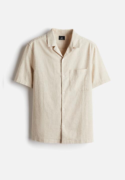 H&M - Regular fit short-sleeved linen-blend shirt - light beige
