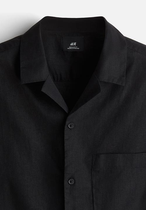 H&M - Regular fit short-sleeved linen-blend shirt - black