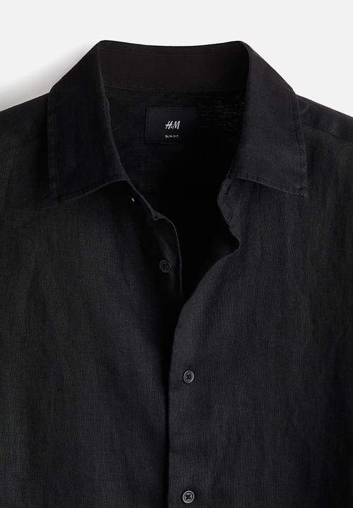 H&M - Slim fit linen shirt - black