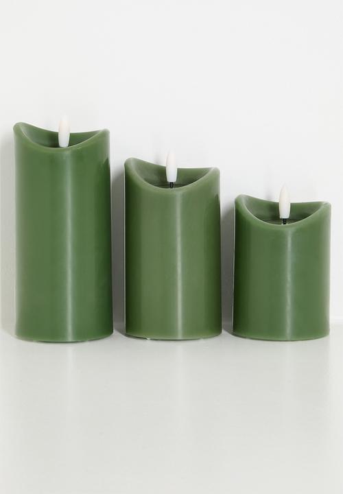 H&S - LED pillar candle set of 3 - green