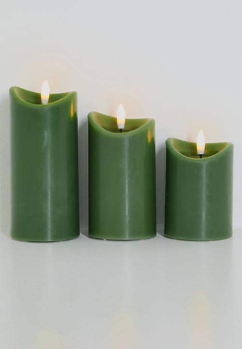 H&S - LED pillar candle set of 3 - green