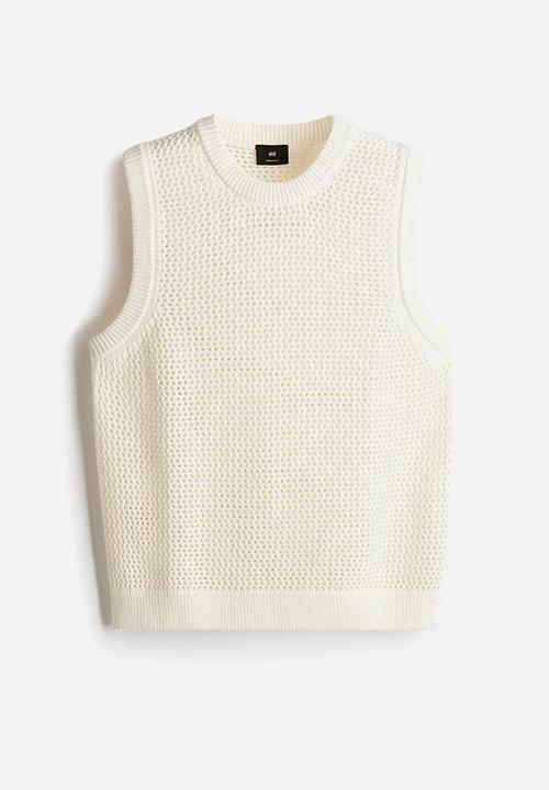 H&M - Regular fit pointelle-knit vest top - cream 