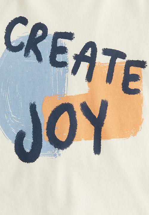 H&M - Printed T-shirt - light yellow/create joy