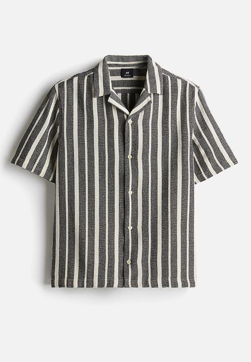 H&M - Regular fit textured resort shirt - navy blue striped