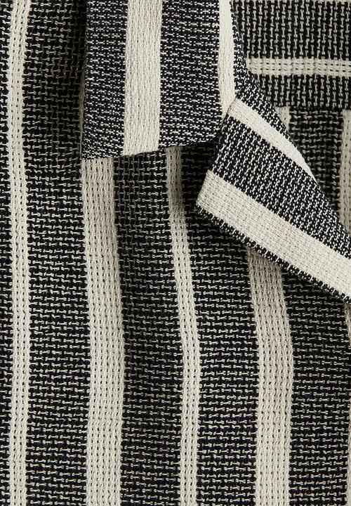 H&M - Regular fit textured resort shirt - navy blue striped